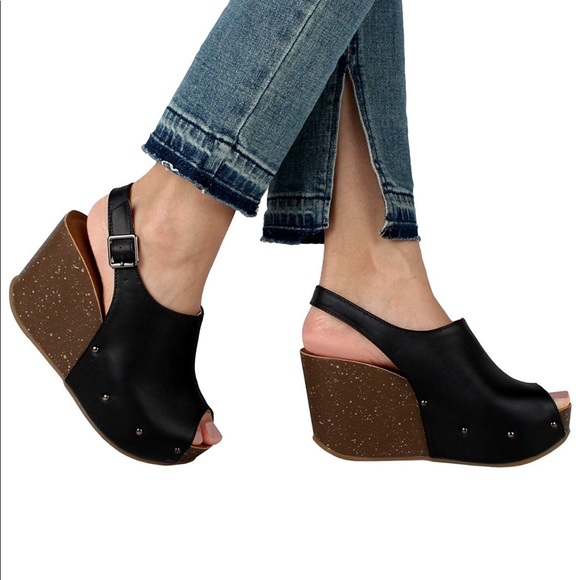 Black Vegan Leather Wedges - Picture 5 of 8